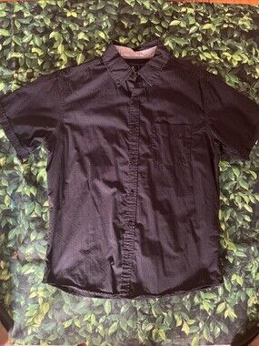 Rugby Brand Bottom Down Short Sleeve Shirt Black With Light Maroon Pattens Sz M